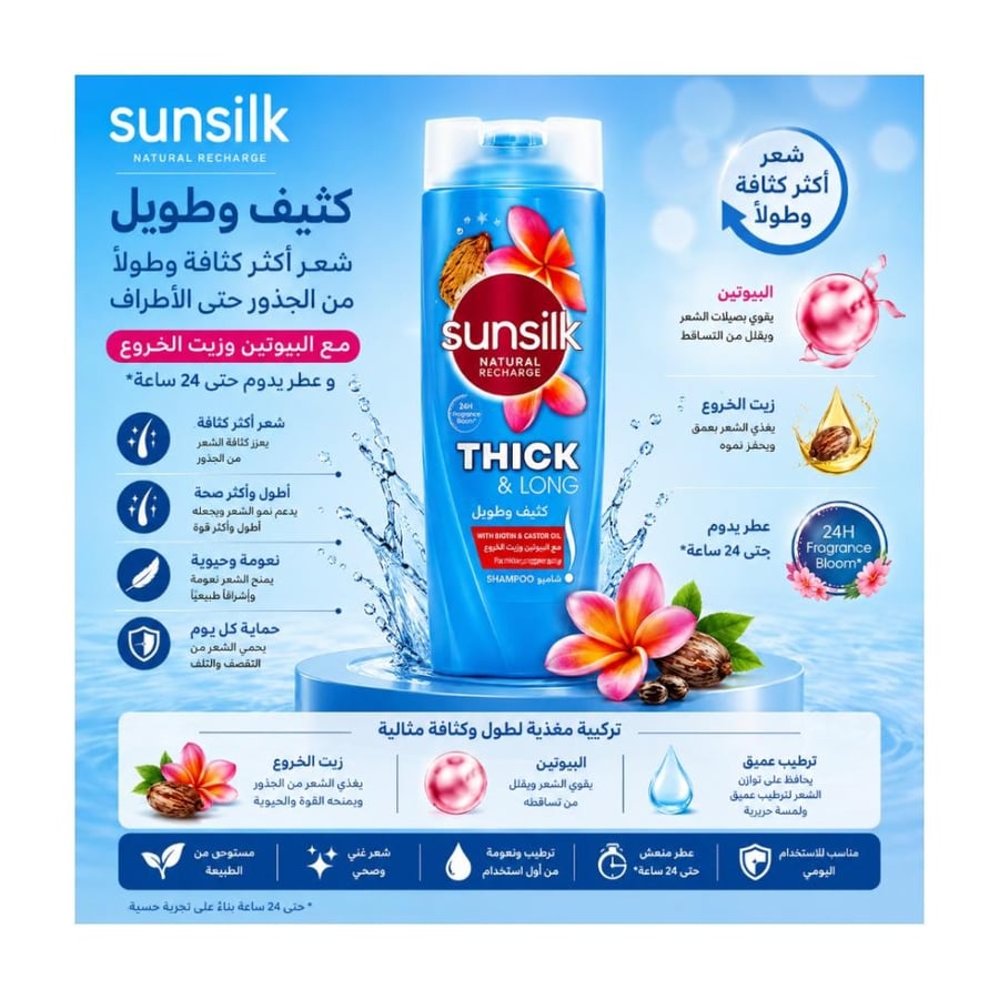 صانسيلك شامبو للشعر بالبايوتين وزيت الخروع 400 مل
