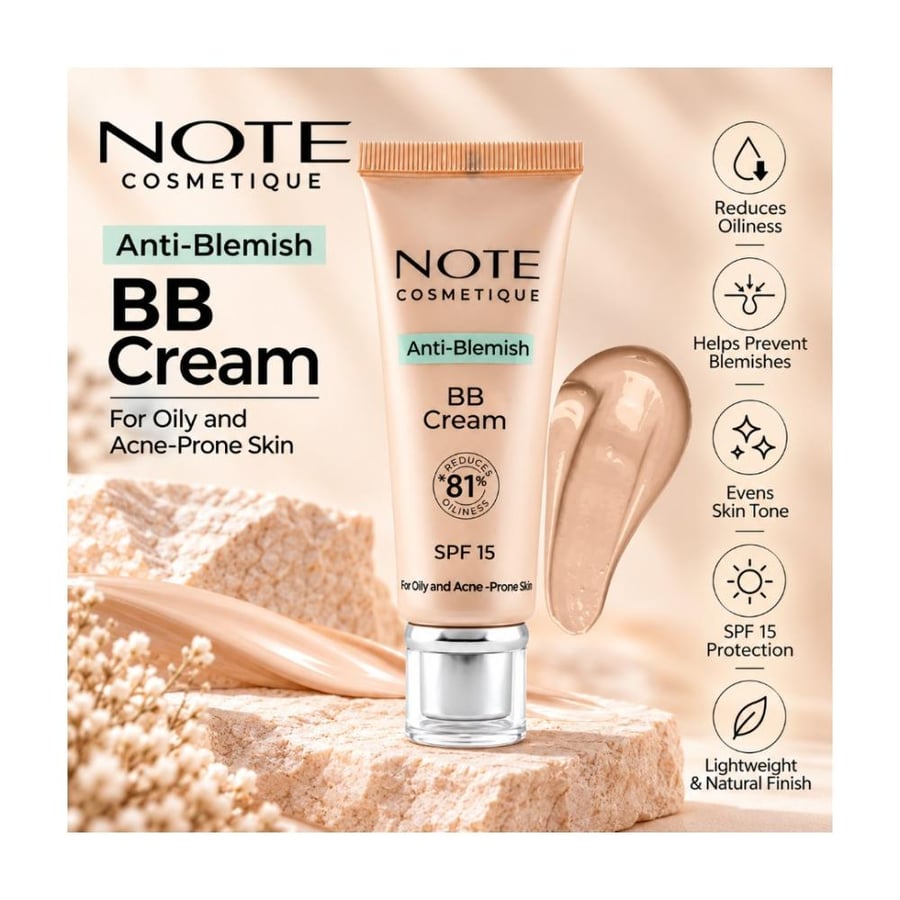 بي بي كريم من نوت لإخفاء عيوب البشرة رقم 02 لايت بيج - NOTE Anti-Blemish BB Cream 02 Light Beige SPF 15