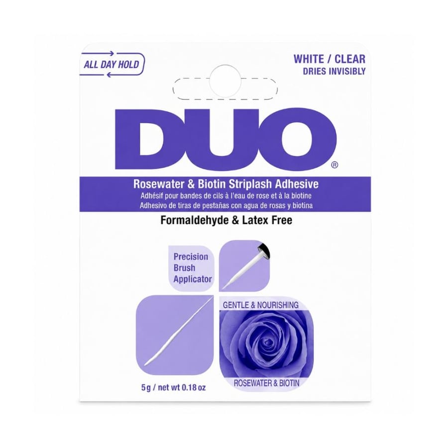 غراء رموش DUO بماء الورد والبيوتين بفرشاة – شفاف 5 جم