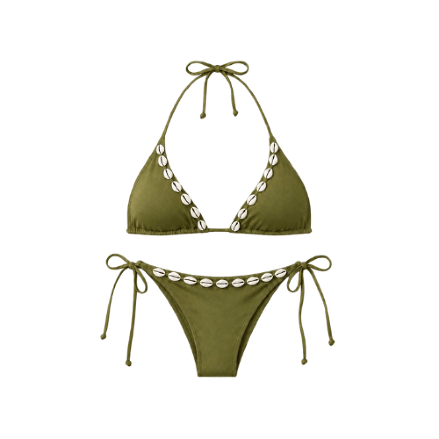 Olive green triangle bikini set