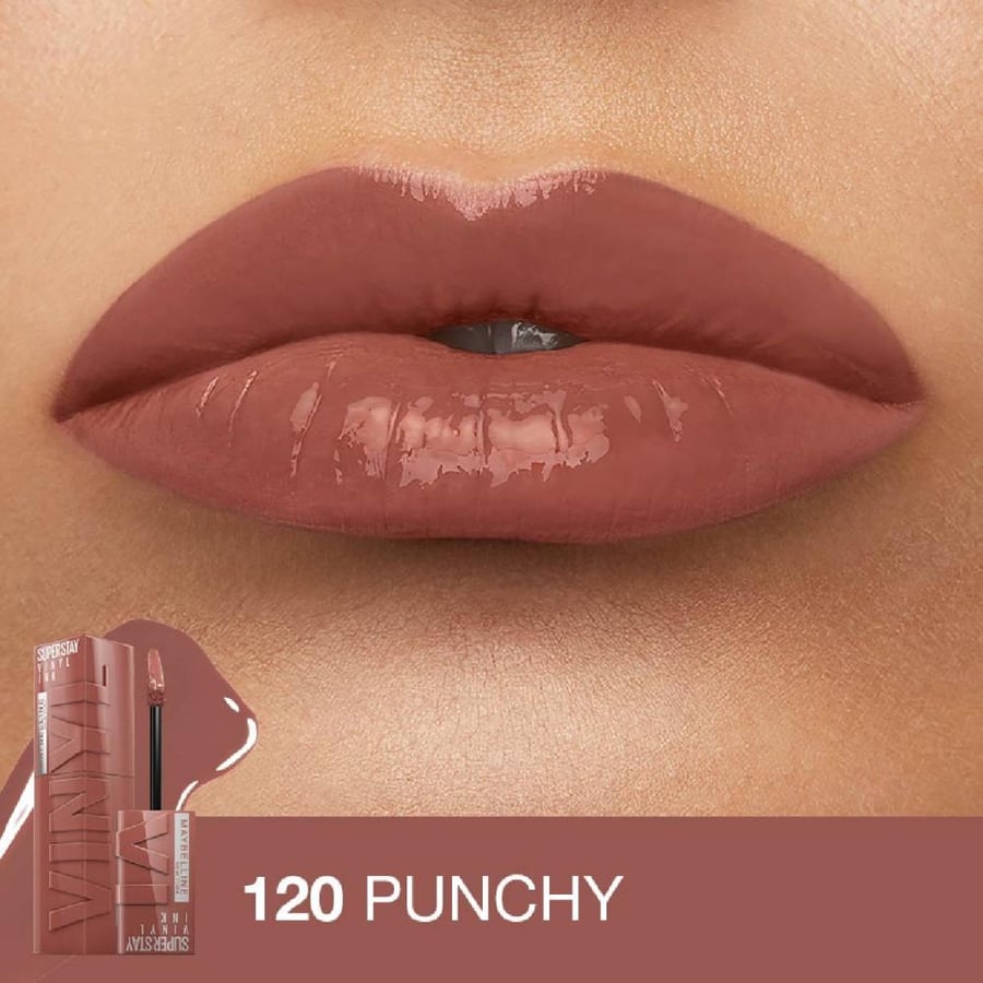 ميبيلين سوبر ستاي فينيل إنك أحمر شفاه سائل لامع – 120 Punchy – 4.2 مل