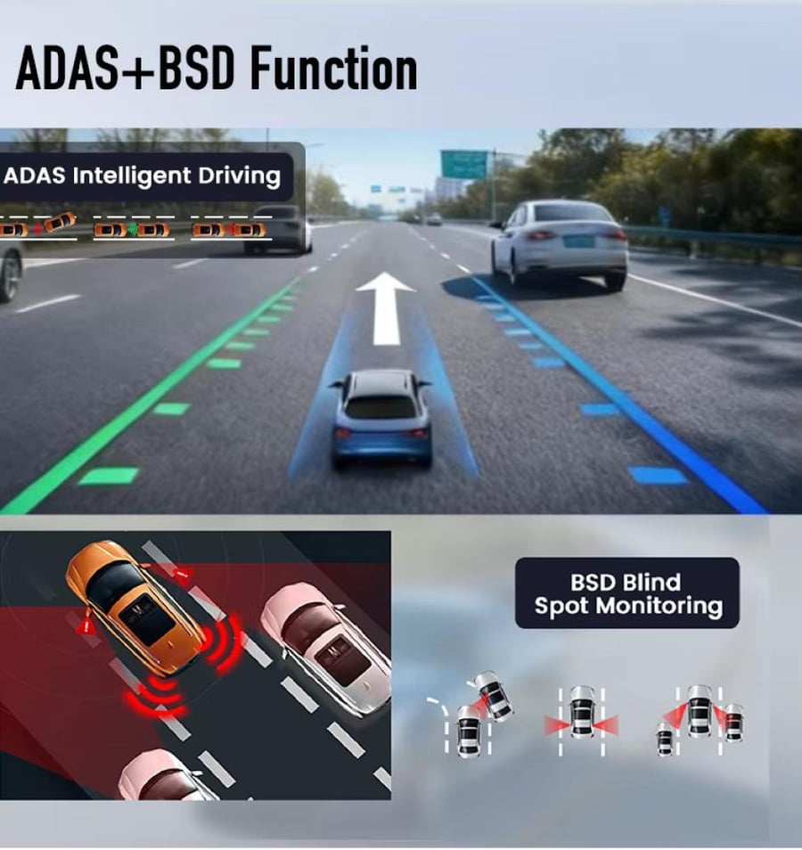 داش كام K11 ثلاث كاميرات 1K+1K+1K | 4G + GPS | مراقبة عن بُعد | تسجيل مستمر | ADAS + BSD | شاشة لمس 3 بوصة
