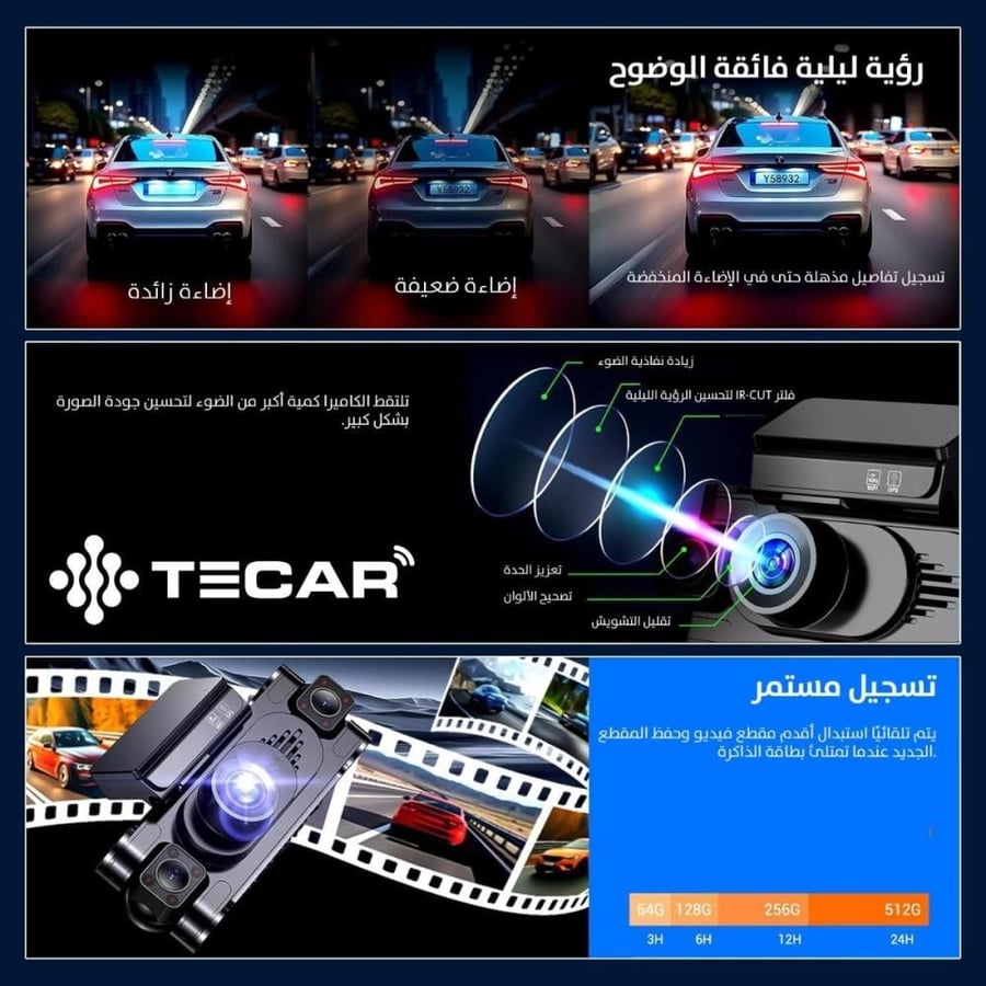 RM-D361  رودماستر داش كام 3 انش 4كاميرات  360 درجة كاميرا أمامية 2K ومع رؤية ليلية واضحة ونظام تحكم صوتي + تسجيل صوتي + شاشة