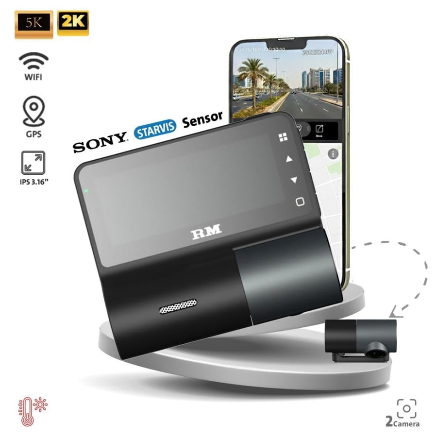 RM-D241 داش كام رودماستر كاميرتين سوني 5K خلفية 2KوWIFI تصوير 24ساعة APP + شاشة