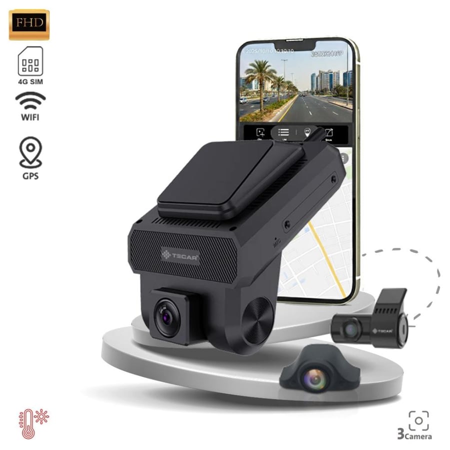 TE-D34G Ticar Dash Cam 4G Live Tracking 3 Cameras 1080p