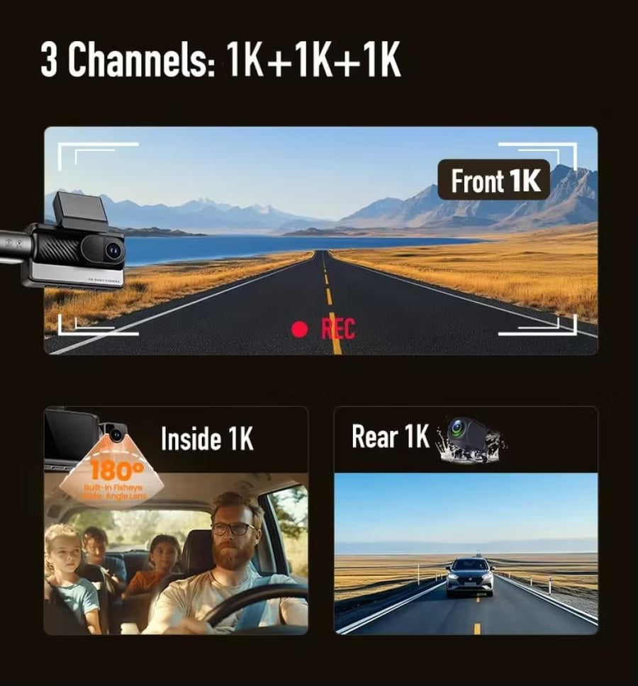 داش كام K11 ثلاث كاميرات 1K+1K+1K | 4G + GPS | مراقبة عن بُعد | تسجيل مستمر | ADAS + BSD | شاشة لمس 3 بوصة