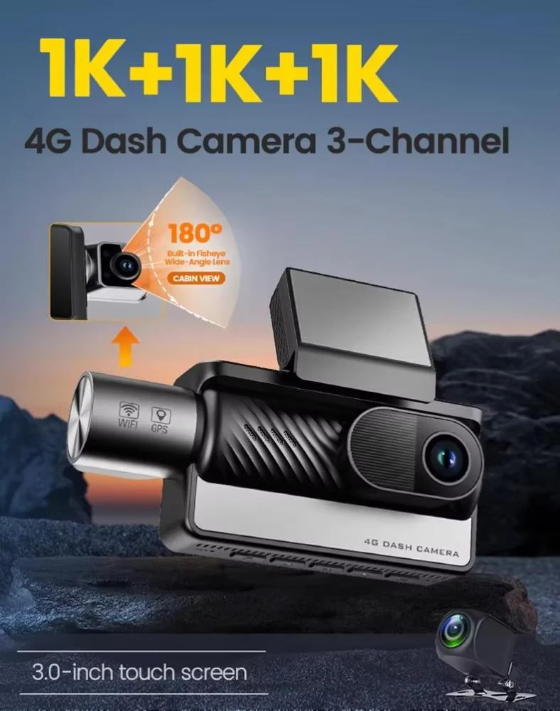 داش كام K11 ثلاث كاميرات 1K+1K+1K | 4G + GPS | مراقبة عن بُعد | تسجيل مستمر | ADAS + BSD | شاشة لمس 3 بوصة