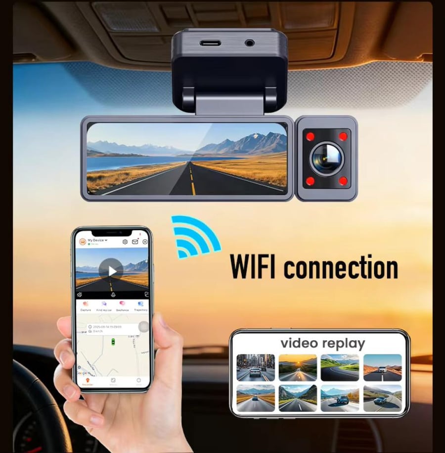 داش كام K10 ثلاث كاميرات 2K+1K+1K | WIFI+ GPS | تسجيل مستمر | شاشة لمس 3 بوصة