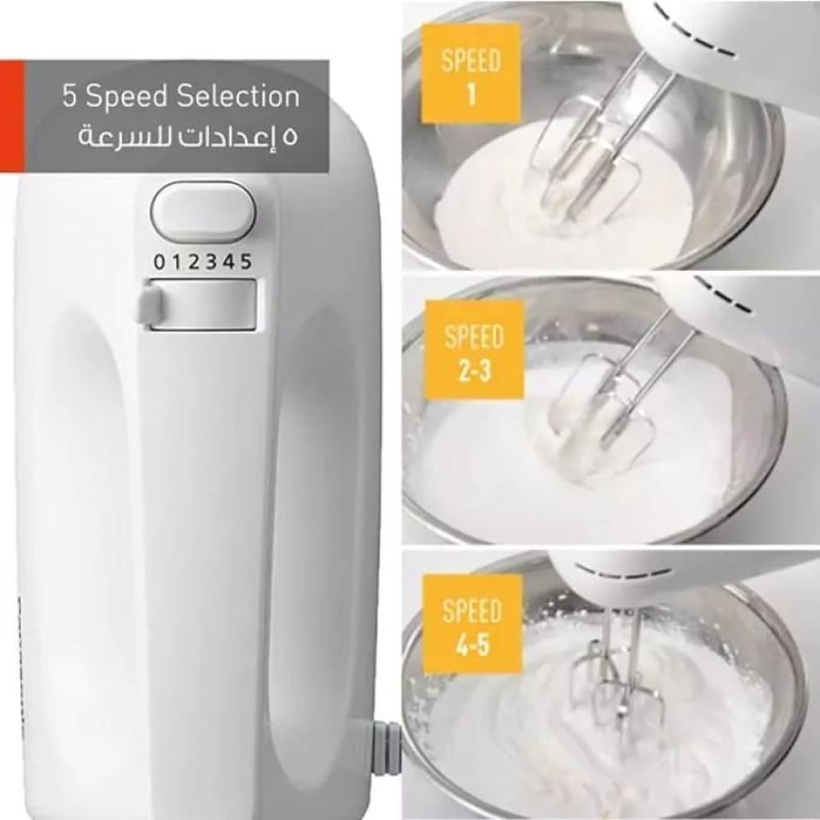باناسونيك خلاط يدوي مع مضرب بيض وخطاف عجين 5 سرعات - 175 واط - أبيض - MKGB3