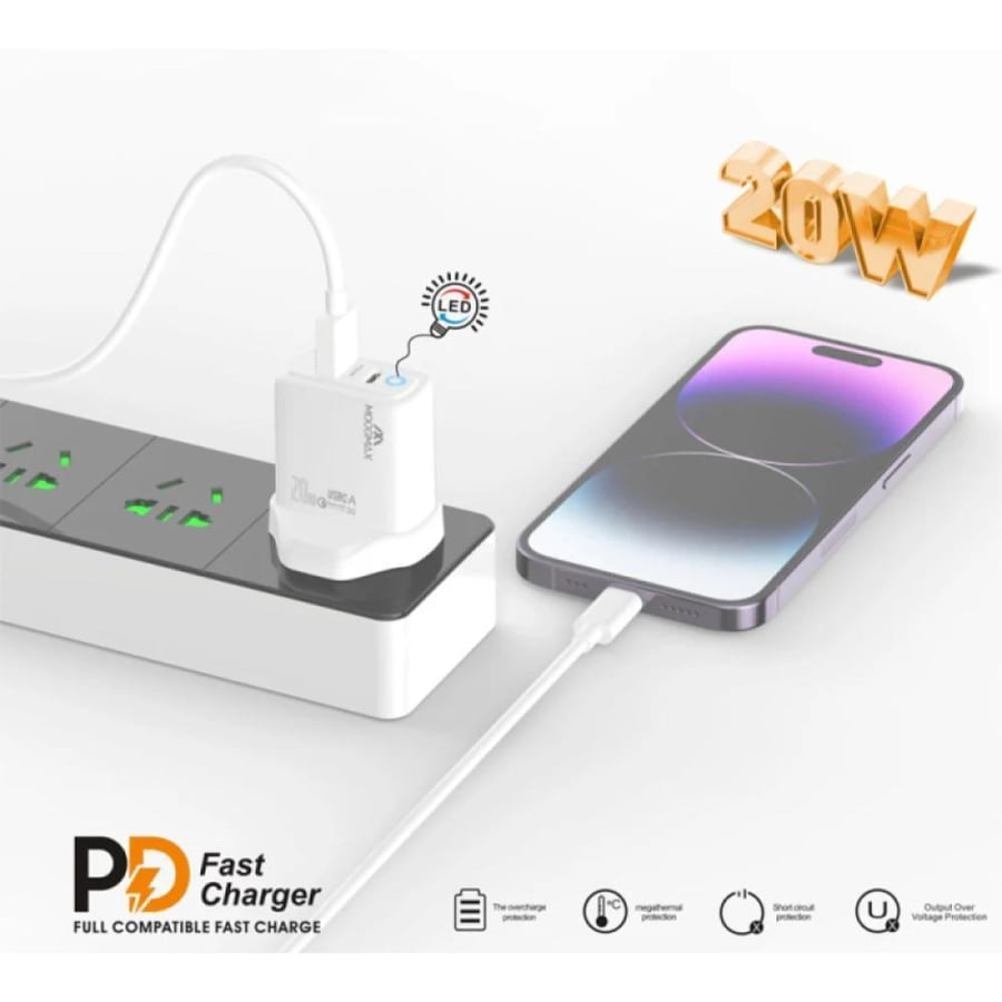 موج ماكس شاحن - منفذ PD 20 واط - أبيض - MAX-MX21