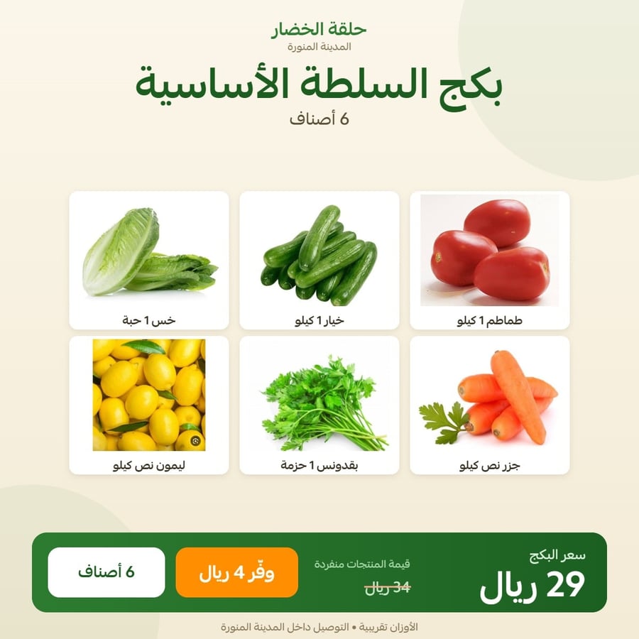 بكج السلطة الأساسية - حلقة الخضار المدينة المنورة