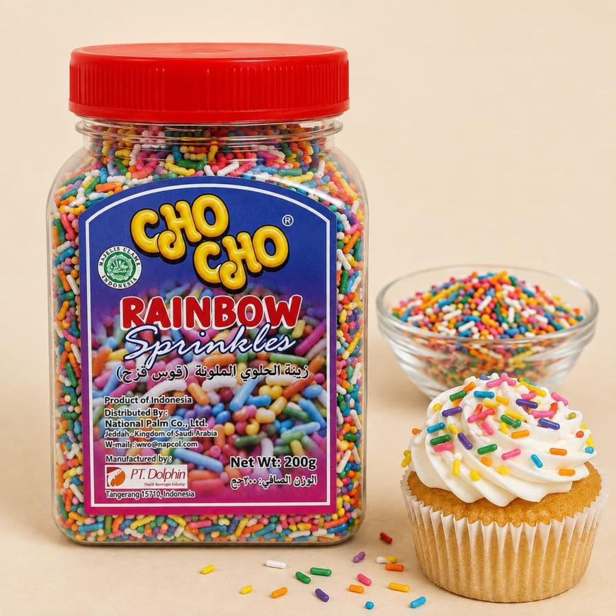 حبيبات شو شو ملونة 200 جم  Cho Cho Rainbow Sprinkles