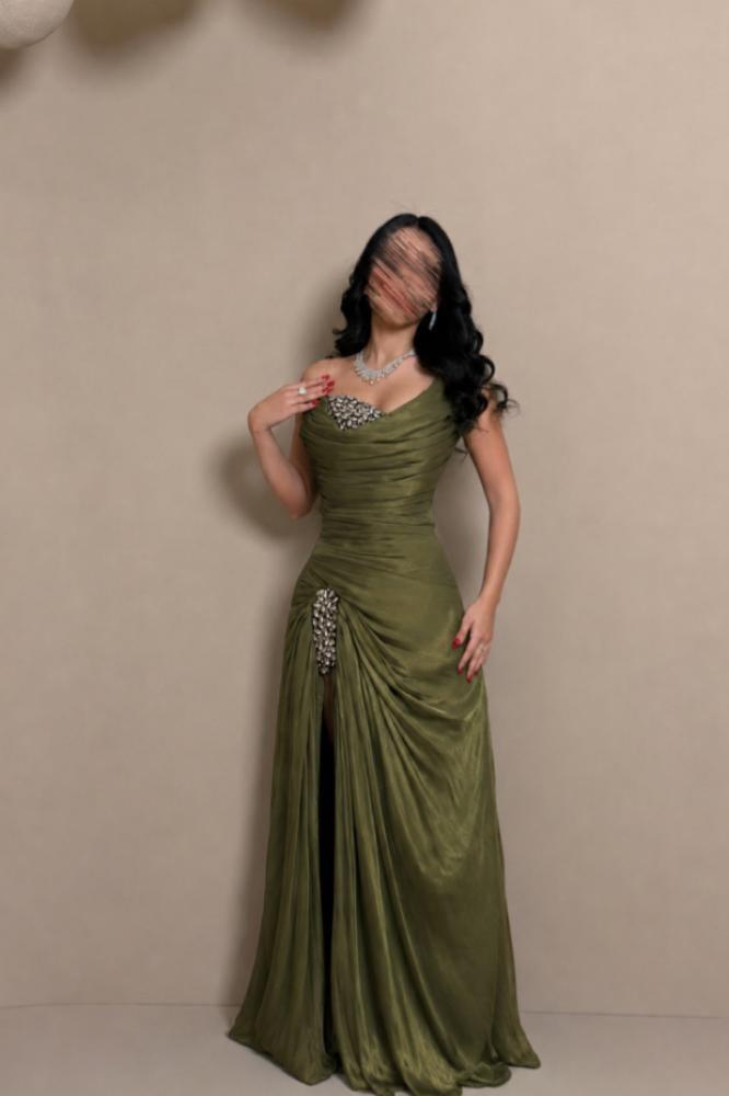 one shoulder evening dress