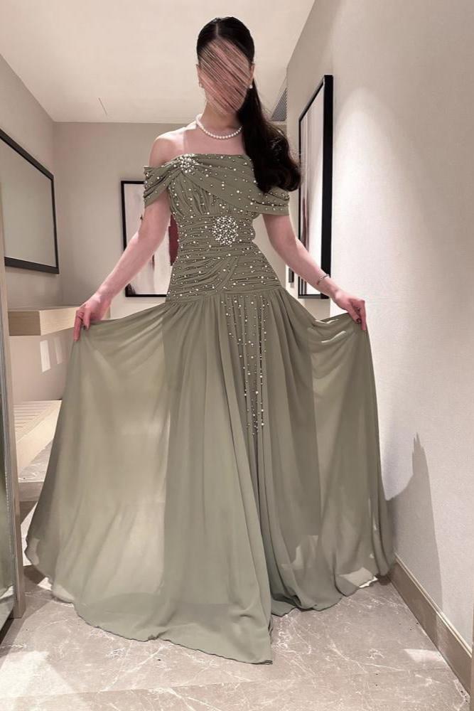off shoulder evening dress