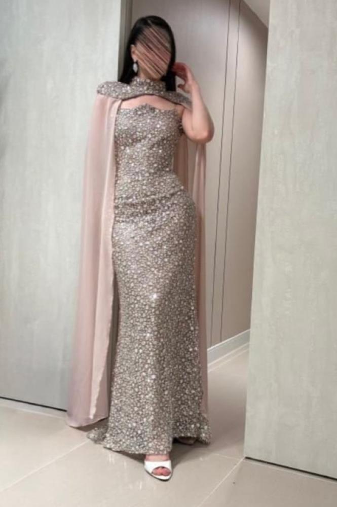 beaded cape floral evening dress