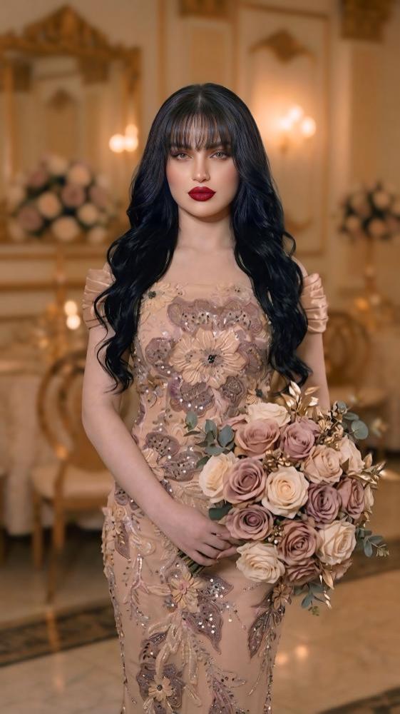فستان سهرة بزهور بارزة – همس النور