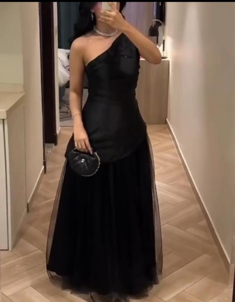 one shoulder tulle full skirt evening dress