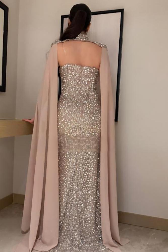 beaded cape evening dress