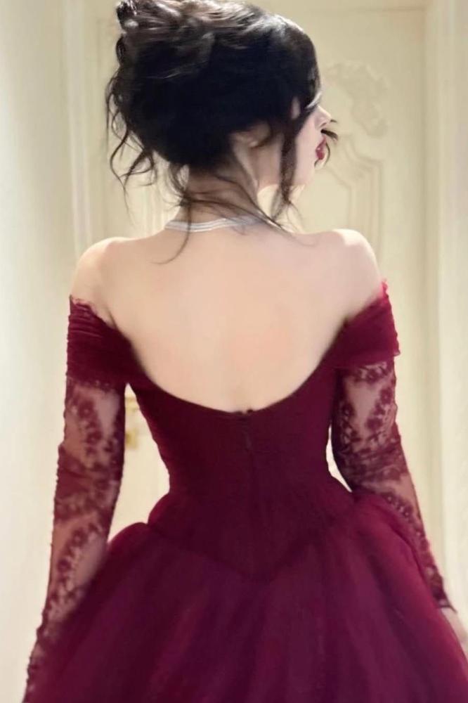off shoulder lace evening dress