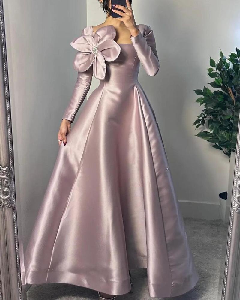 floral long sleeve evening dress