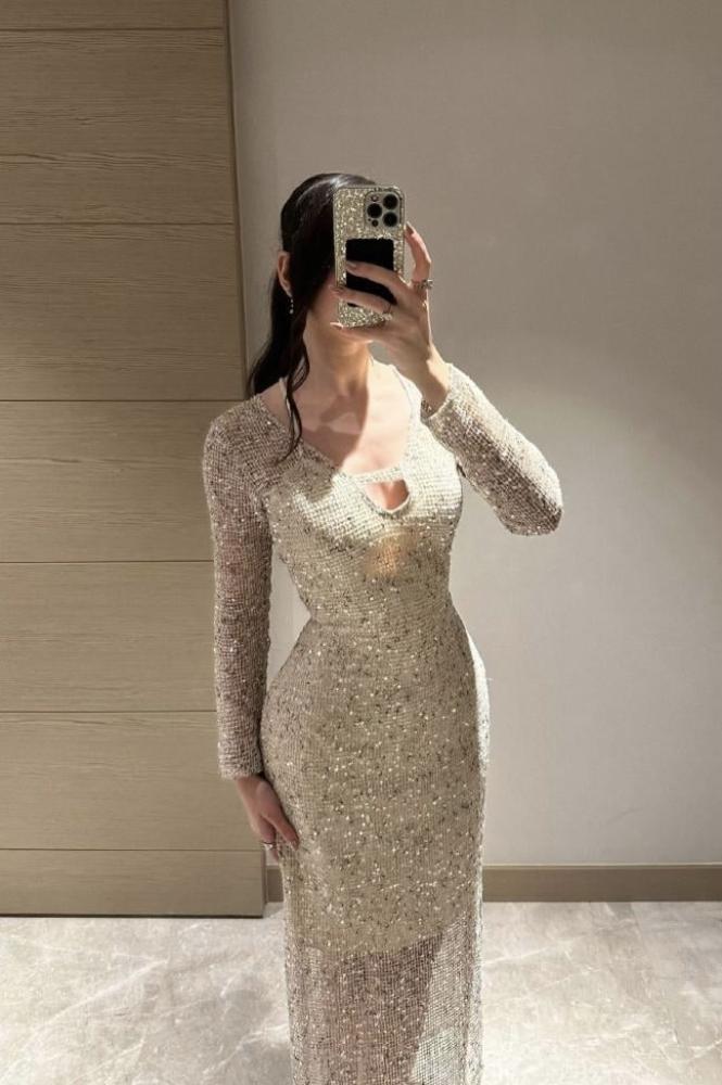 long sleeve evening dress