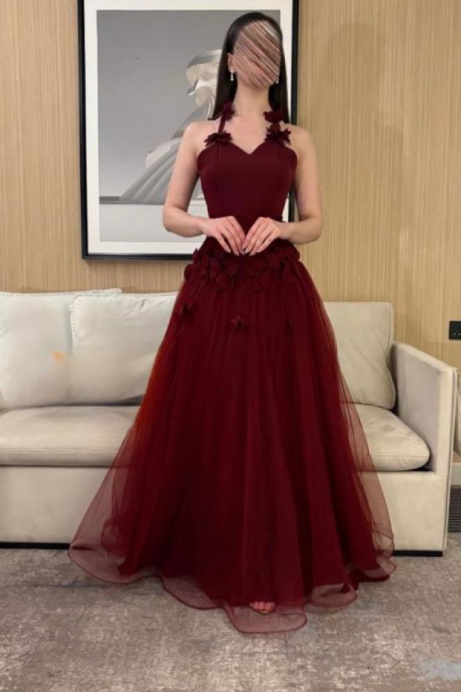 tulle floral full skirt evening dress