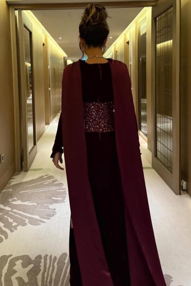 beaded cape evening dress