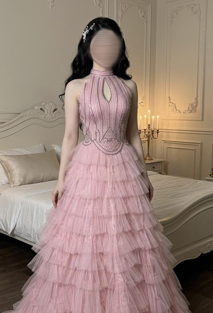 tulle floral evening dress
