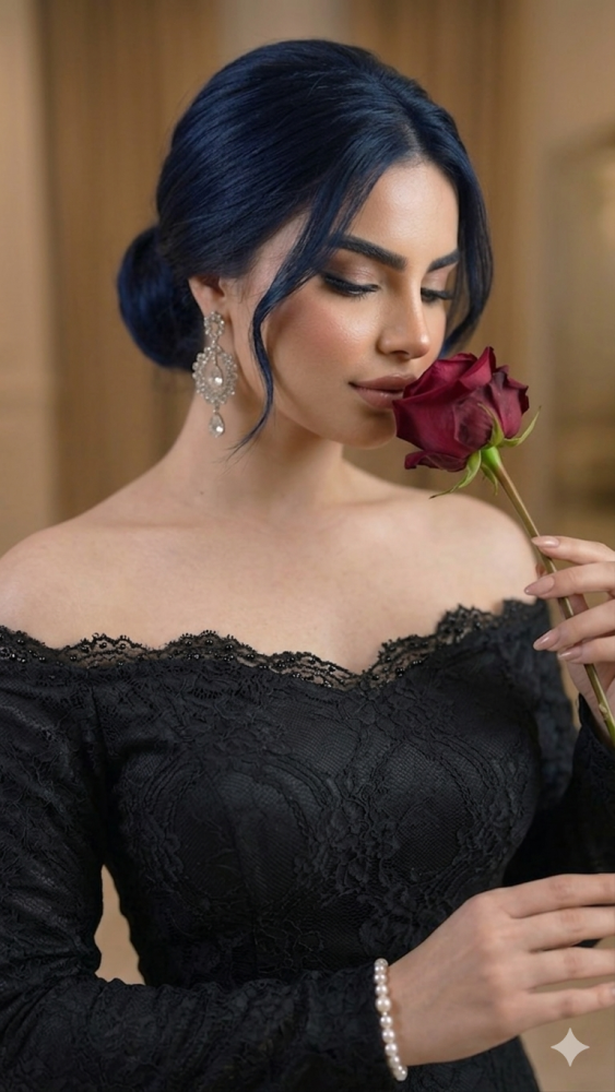 فستان سهرة أسود دانتيل بتطريز – وهج الفجر