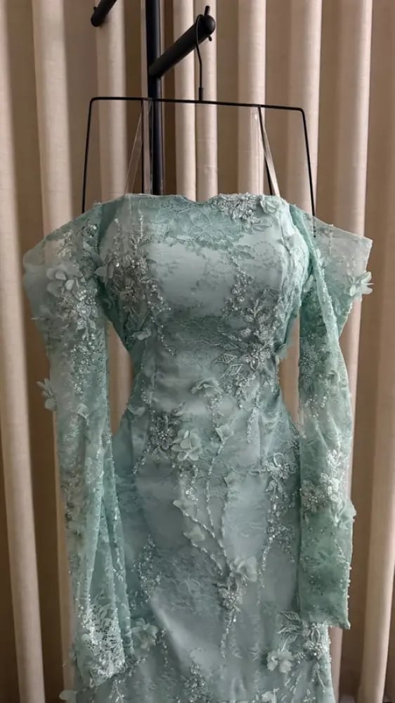 فستان سهرة سماوي بتطريز – طيف المساء