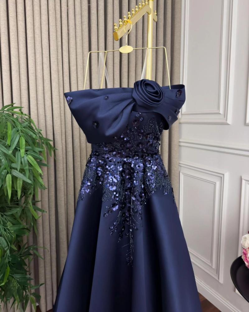 strapless sequin floral evening dress