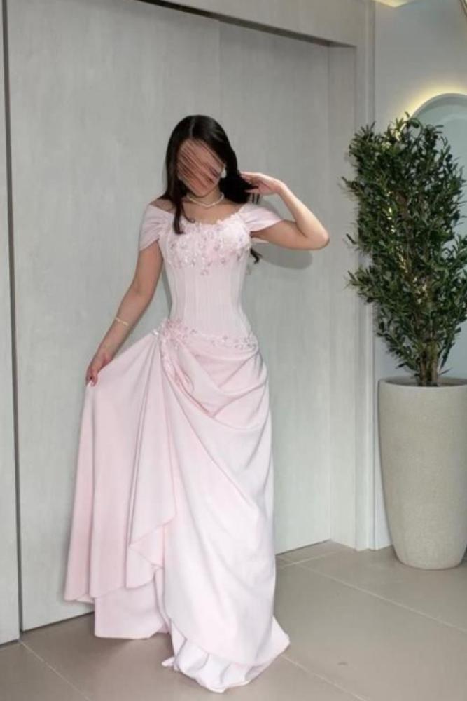 off shoulder floral evening dress