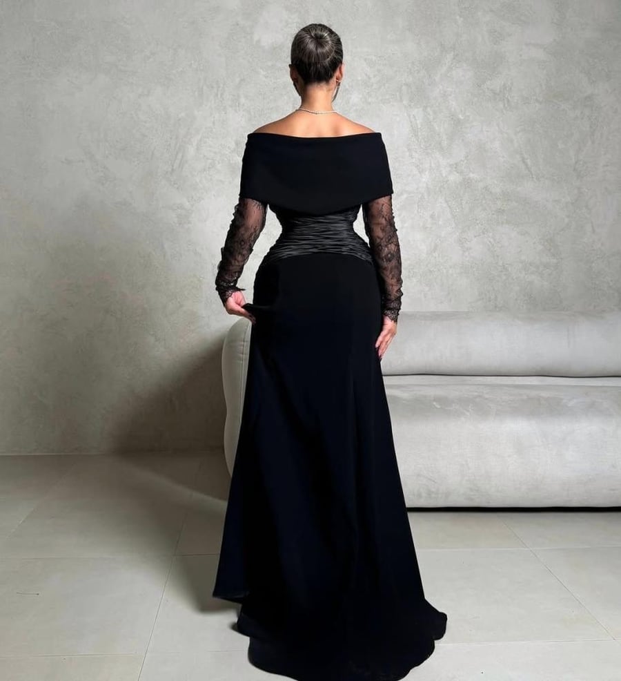off shoulder lace evening dress