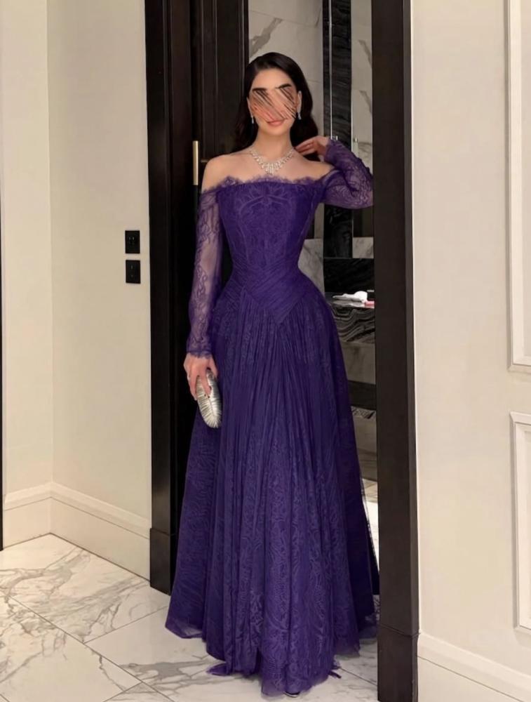 off shoulder lace evening dress