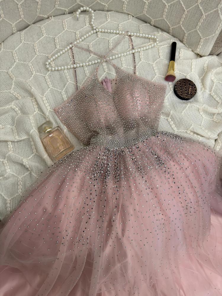 tulle crystal full skirt evening dress