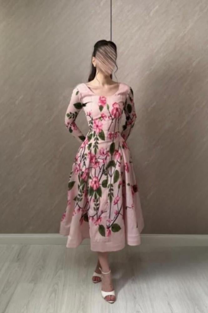 floral long sleeve midi dress