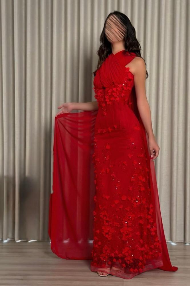 halter floral evening dress