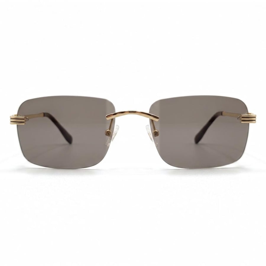 نظارة شمسية بلا إطار معدن ذهبي عدسات رمادية من الأمام