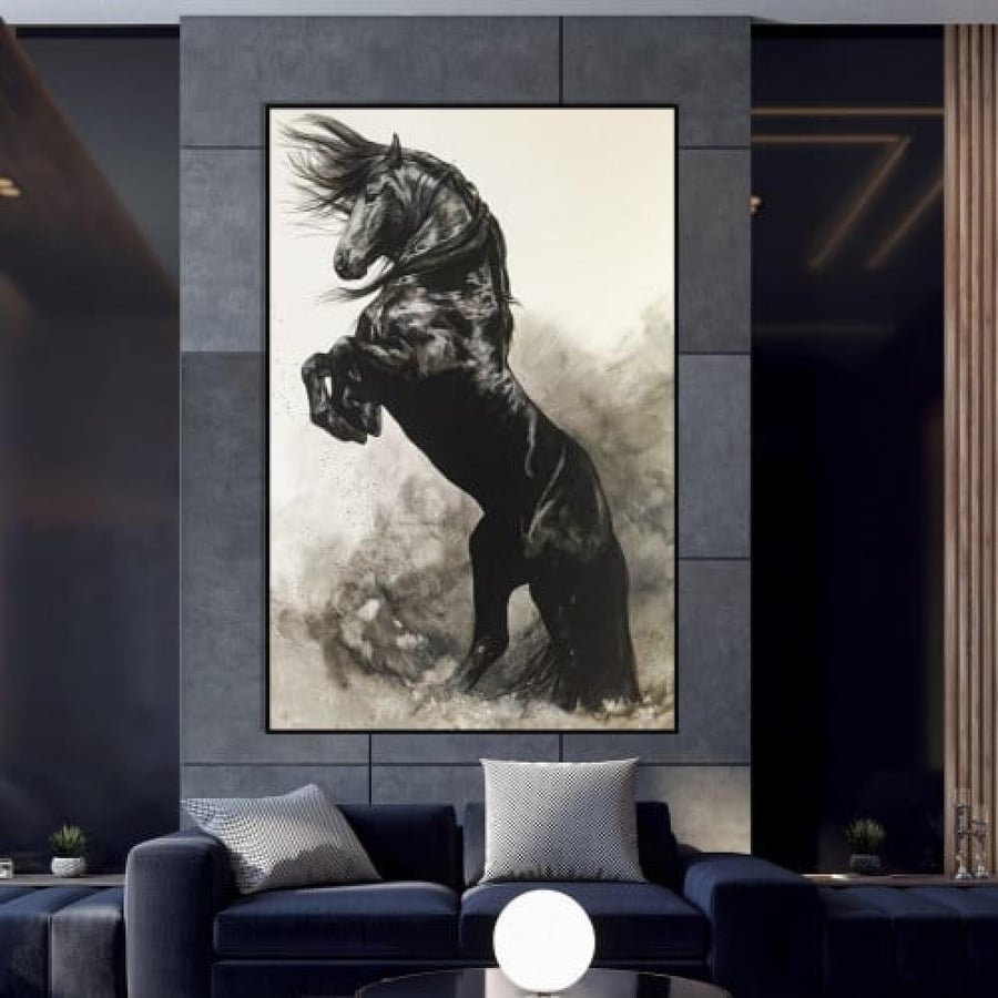 لوحة كبرياء الخيل الأسود: لوحة خيل أسود جامح مودرن قماش كانفاس فاخرة