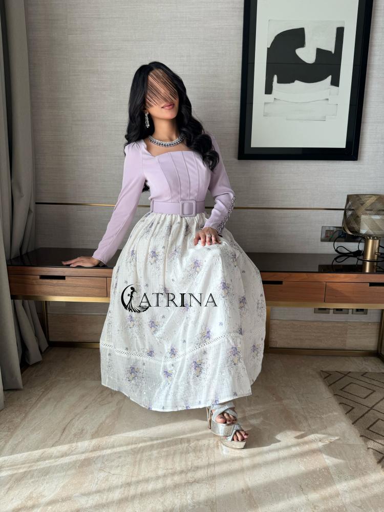 Light purple floral dress with a belt