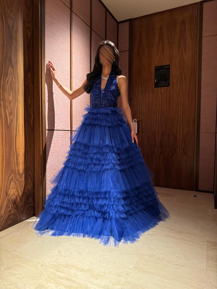 Modern evening dress in blue color