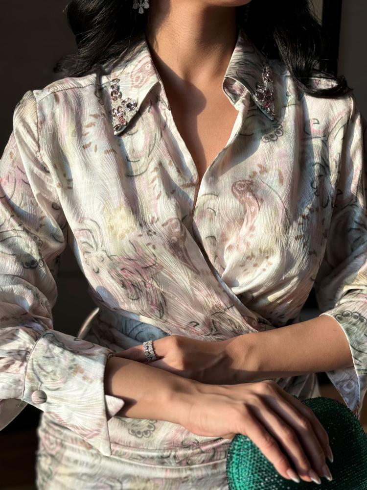 A floral midi dress decorated with crystals