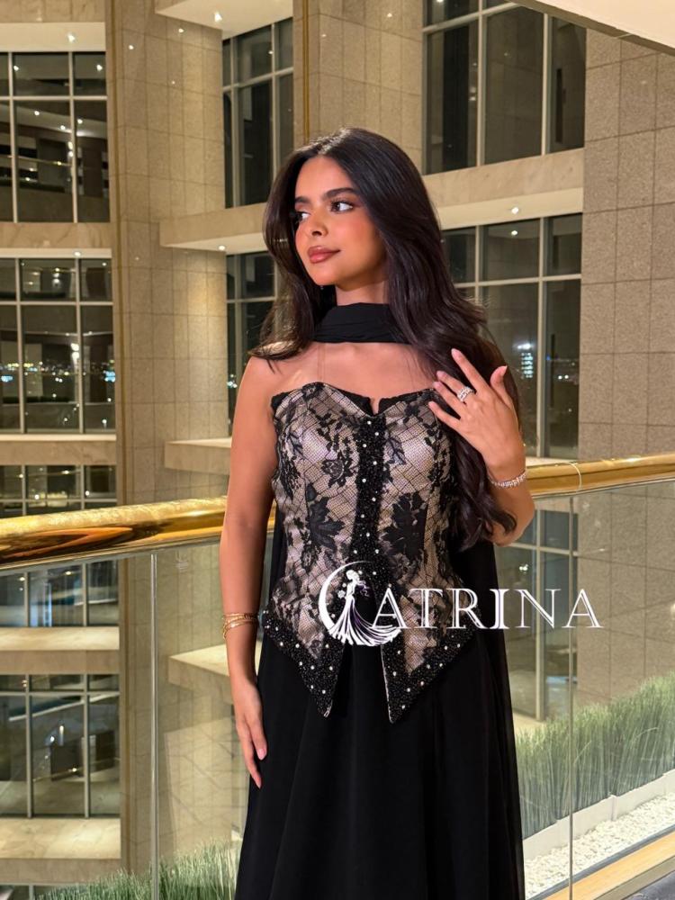 Evening dress black with design corset lace luxurious