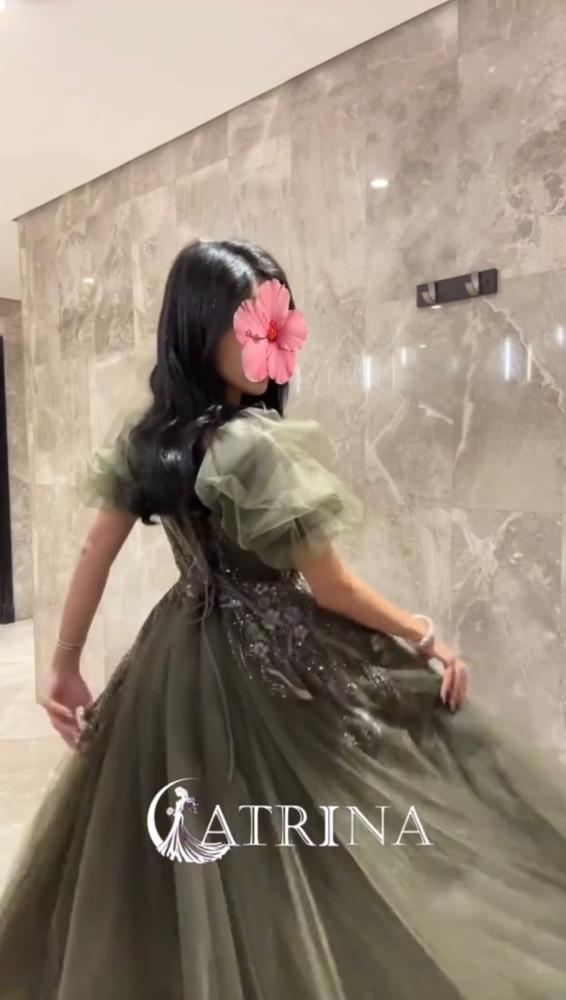 Evening dress with embroidered tulle