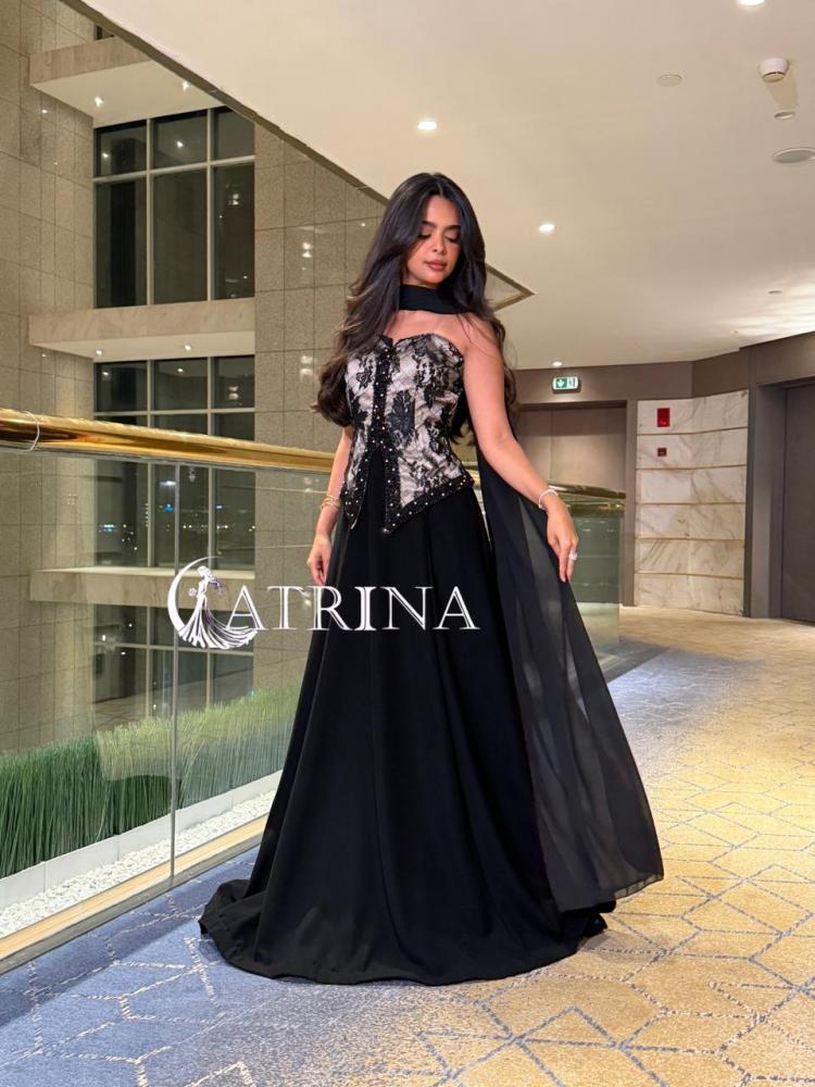 Evening dress black with design corset lace luxurious