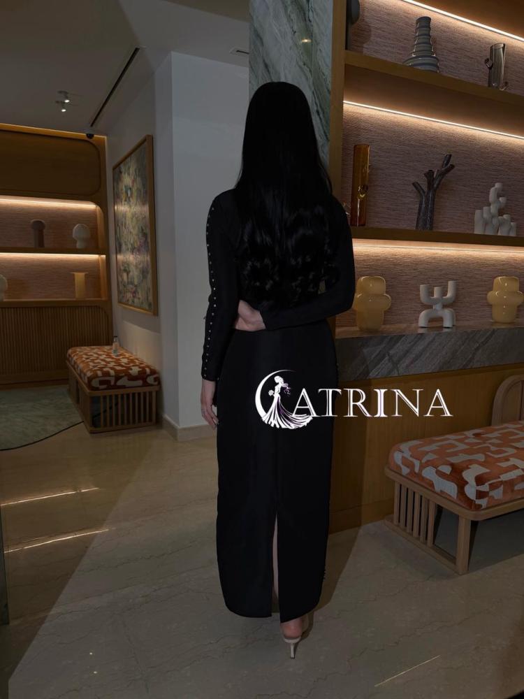 Luxury black evening dress with soft crystal embroidery