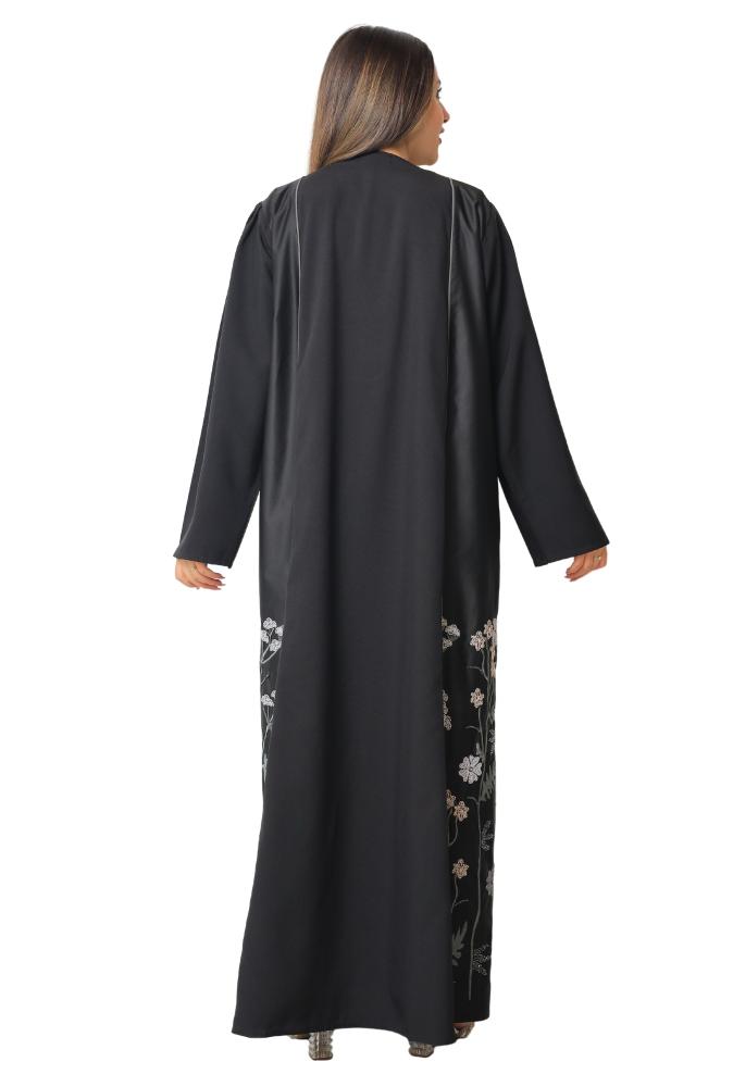 Crêpe abaya with embroidered Teftha on the side 1036101