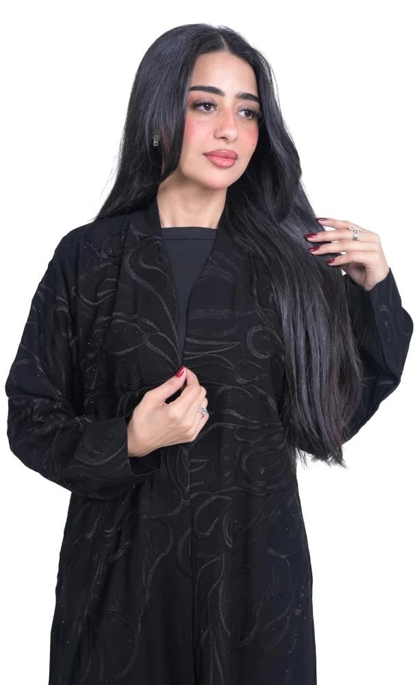 عباية لف بتطريز خياطة وفصوص أنيقة 1339101