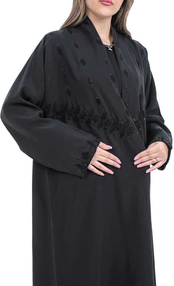 عباية لف بتطريز خرز على شكل أوراق نباتية 1345401