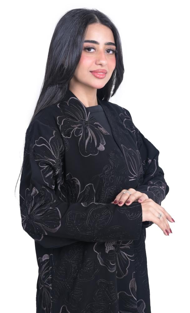 عباية لف مزينة بفصوص وتطريز خياطة بنقشة ورود 1339601